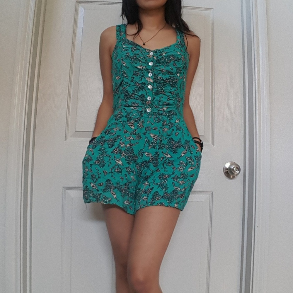 Angie Floral Teal Romper